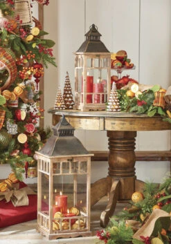 Raz 23" &30" Metal And Wood Christmas Lantern Set 4018501