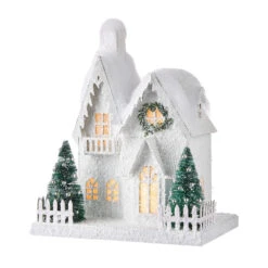 Raz White Flocked LED Lighted Battery Operated Christmas House -Xmas Ornaments Shop apizlay5a 17751.1646091955