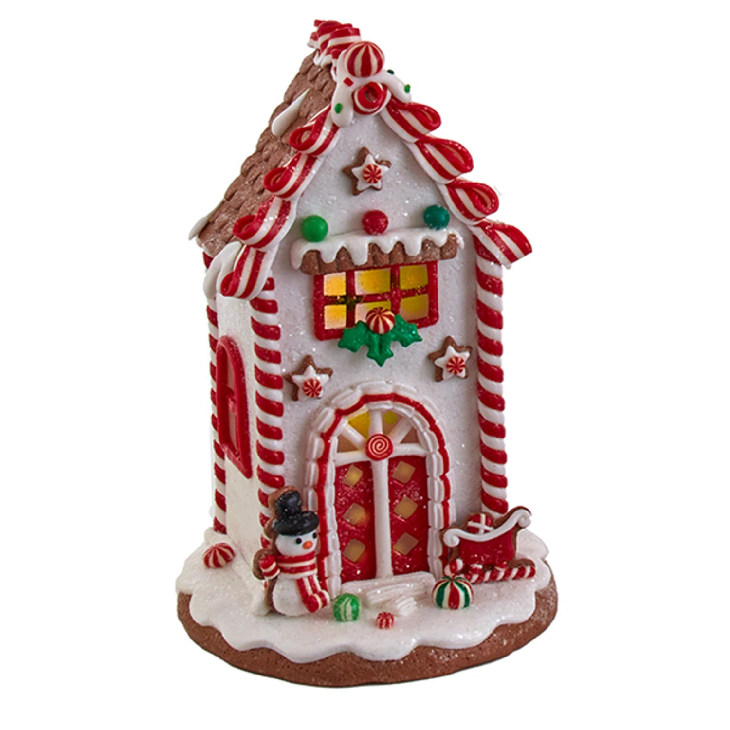 Kurt Adler 8.5" Battery Operated Lighted Red And White Gingerbread Houses GBJ0037 2 Kurt Adler 8.5" Battery Operated Lighted Red And White Gingerbread Houses GBJ0037 - Image 2