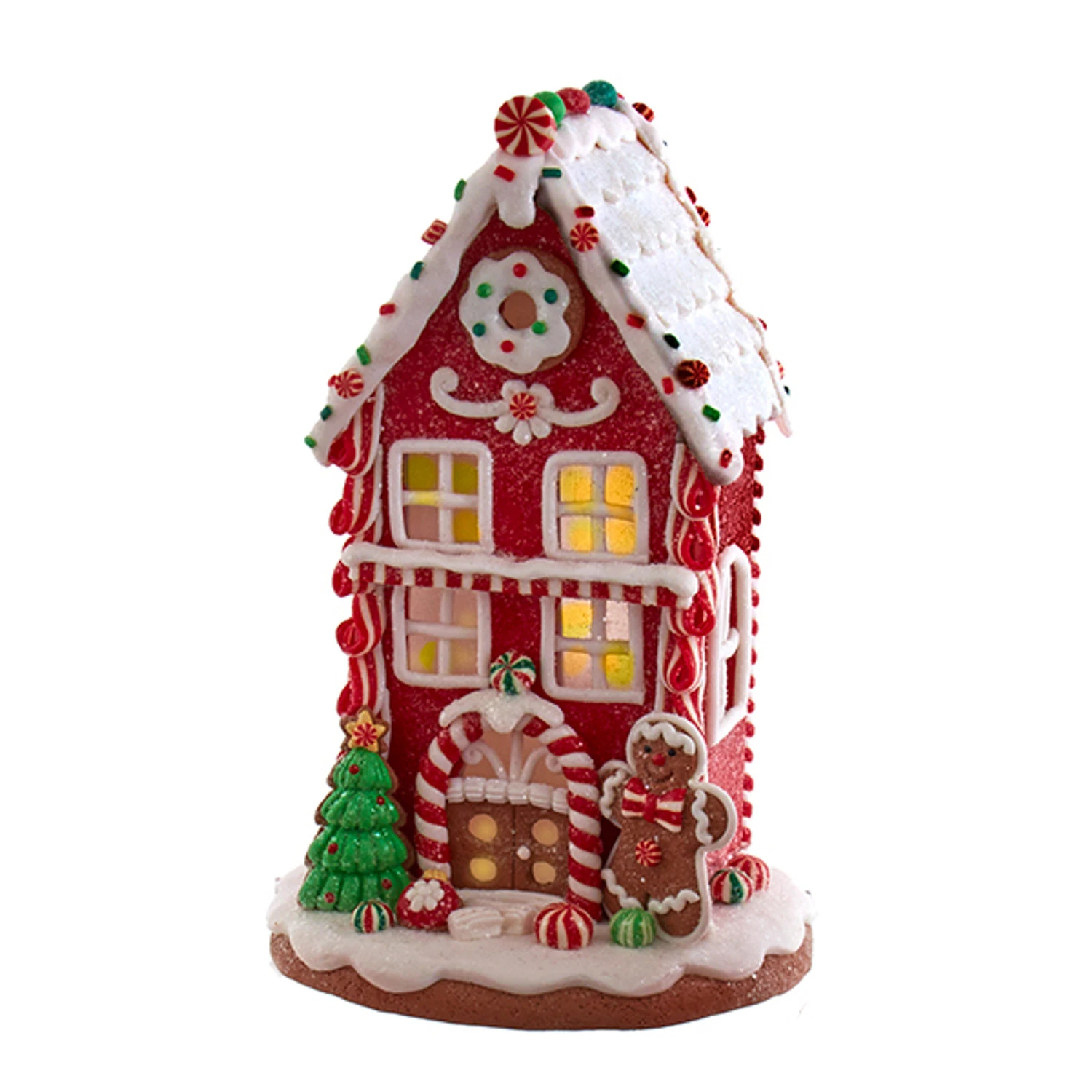 Kurt Adler 8.5" Battery Operated Lighted Red And White Gingerbread Houses GBJ0037 3 Kurt Adler 8.5" Battery Operated Lighted Red And White Gingerbread Houses GBJ0037 - Image 3