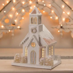Bethany Lowe Metallic Gold, White, And Silver Glittered Christmas Buildings -Xmas Ornaments Shop lc1564 23688.1675099899