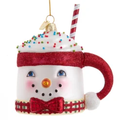 Kurt Adler 4.5" Noble Gems Snowman Mug Glass Christmas Ornament NBX0096