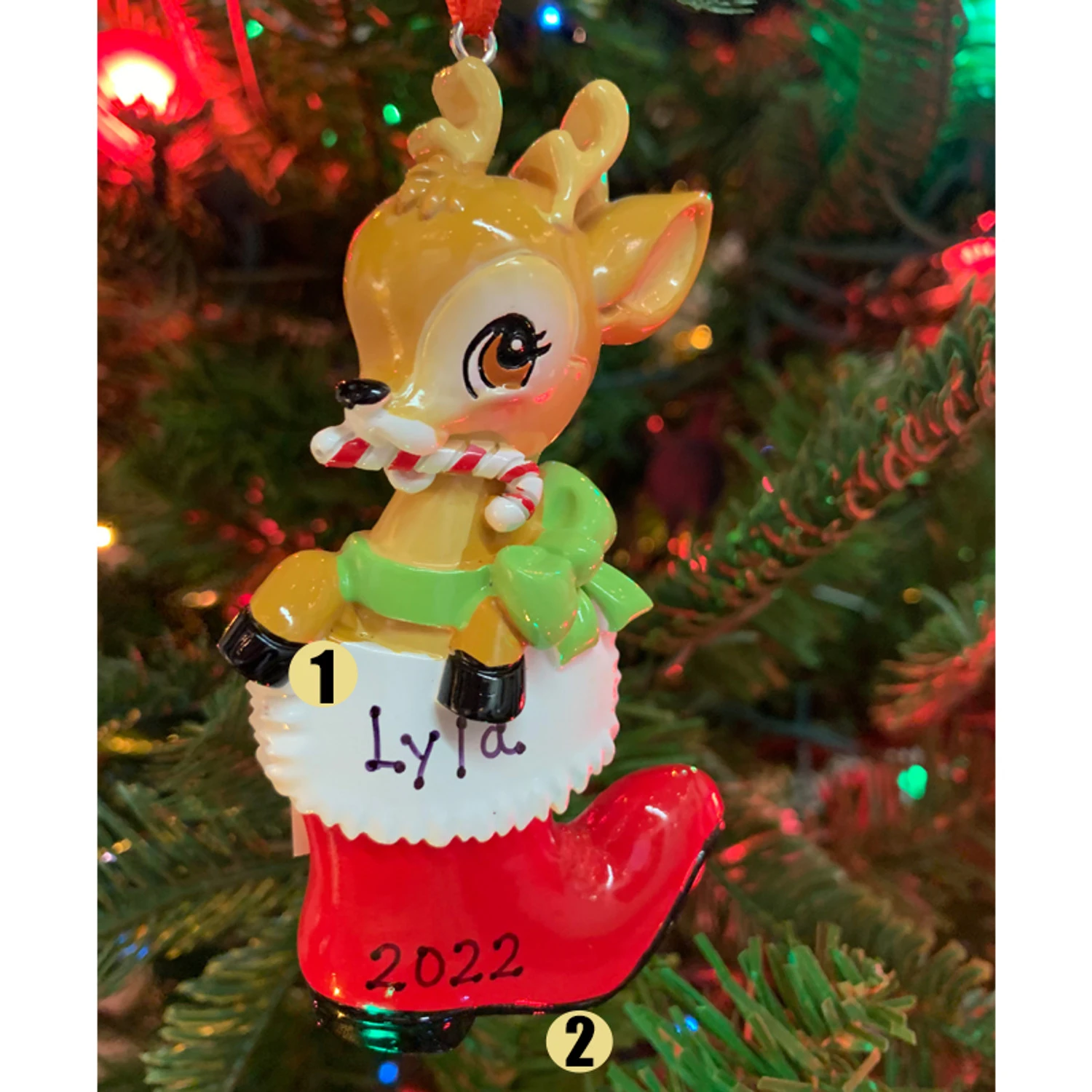 Baby Deer In Boot Personalized Christmas Ornament OR2393-RG 1 Baby Deer In Boot Personalized Christmas Ornament OR2393-RG